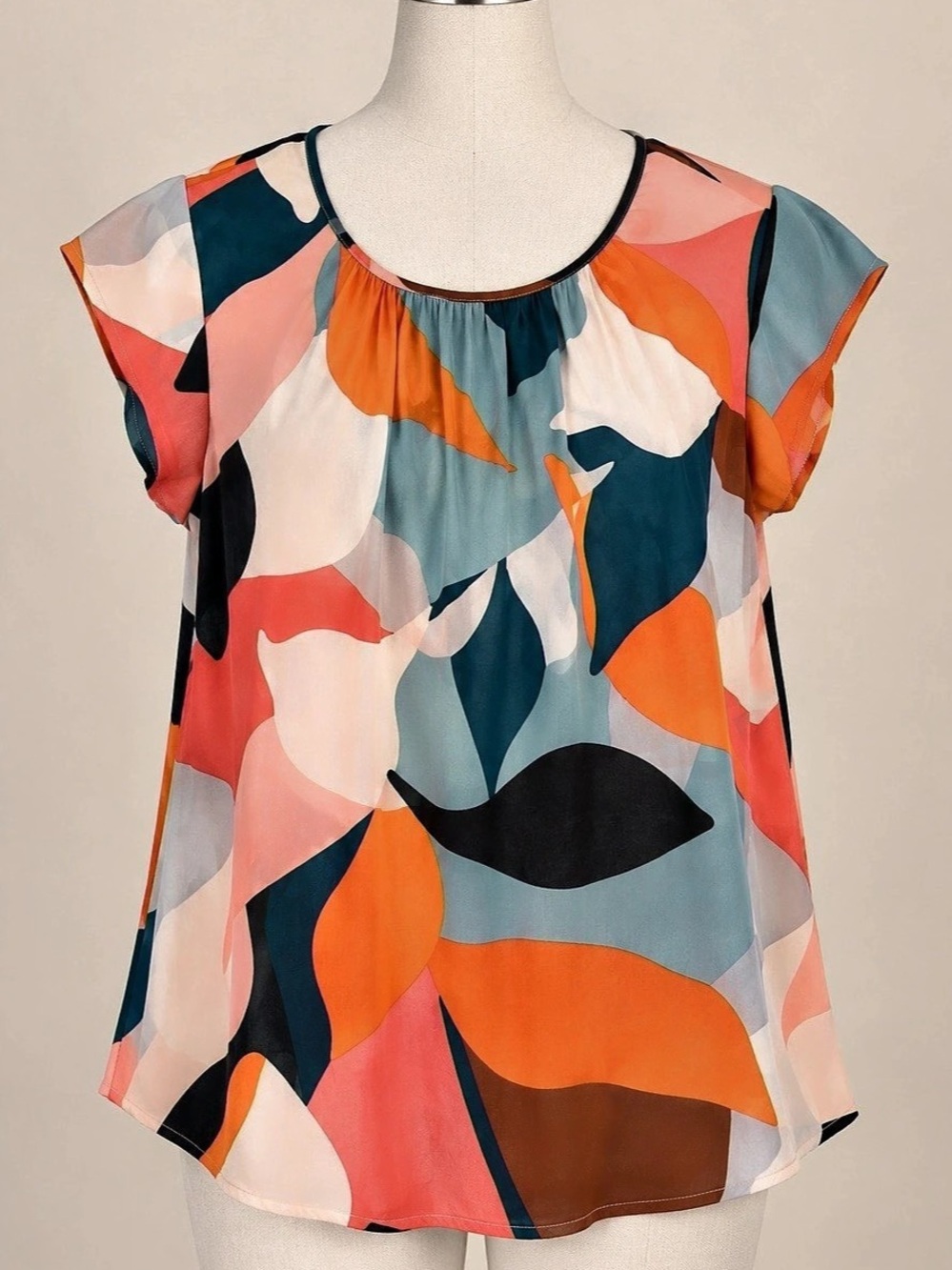 DR2 Daniel Rainn Small Multicolor Abstract Print Cap Sleeve Blouse Top